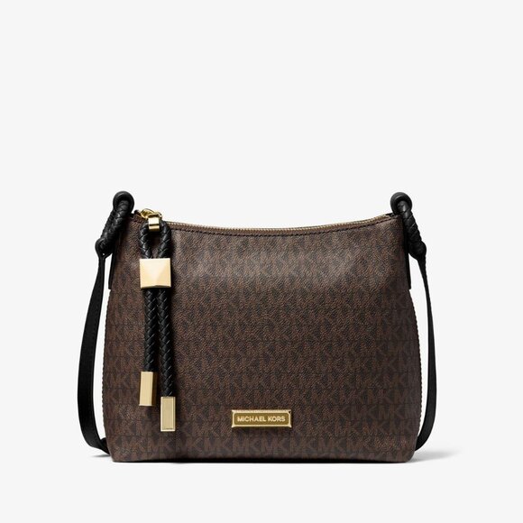 NWOT! New Michael Kors Lexington logo crossbody bag / purse,  black brown gold - Picture 1 of 16